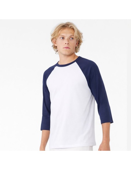 BEL-3200-T-shirt base-ball manches trois-quarts en triple mélange unisexe 2